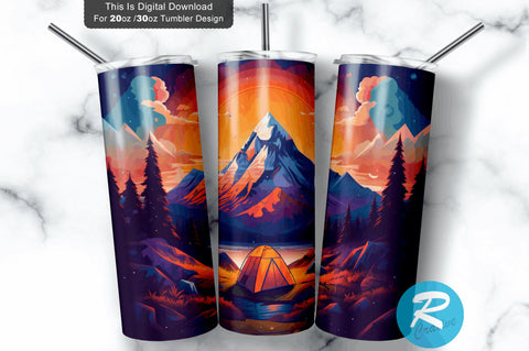 Camping Mountain 20 oz / 30 oz Skinny Tumbler Sublimation Regulrcrative 