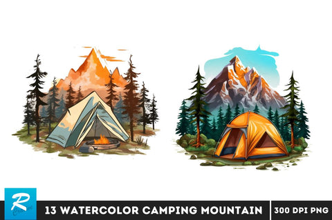 Camping Mountain Clipart Bundle Sublimation Regulrcrative 