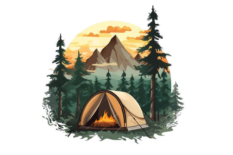 Camping Mountain Clipart Bundle Sublimation Regulrcrative 