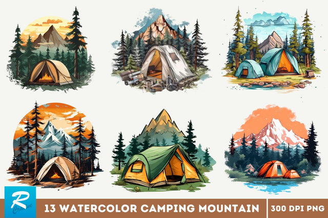 Camping Mountain Clipart Bundle Sublimation Regulrcrative 