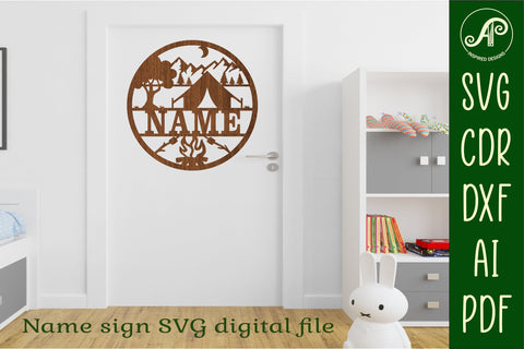 Camping name sign svg laser cut template SVG APInspireddesigns 