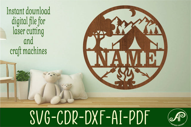 Camping name sign svg laser cut template SVG APInspireddesigns 