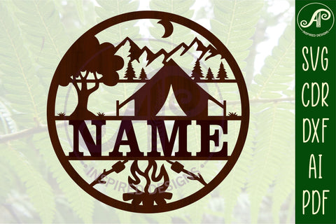 Camping name sign svg laser cut template SVG APInspireddesigns 