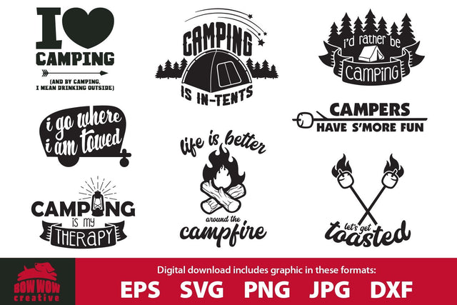 Camping Quote SVG Cutting File Bundle SVG Bow Wow Creative 