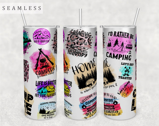 Camping Quotes Tumbler Wrap, 20 Oz Skinny Tumbler Camping Sayings Sublimation Design, Seamless Tumbler PNG Sublimation HappyDesignStudio 