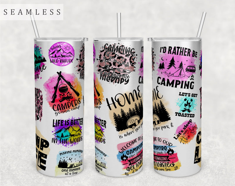 Camping Quotes Tumbler Wrap, 20 Oz Skinny Tumbler Camping Sayings