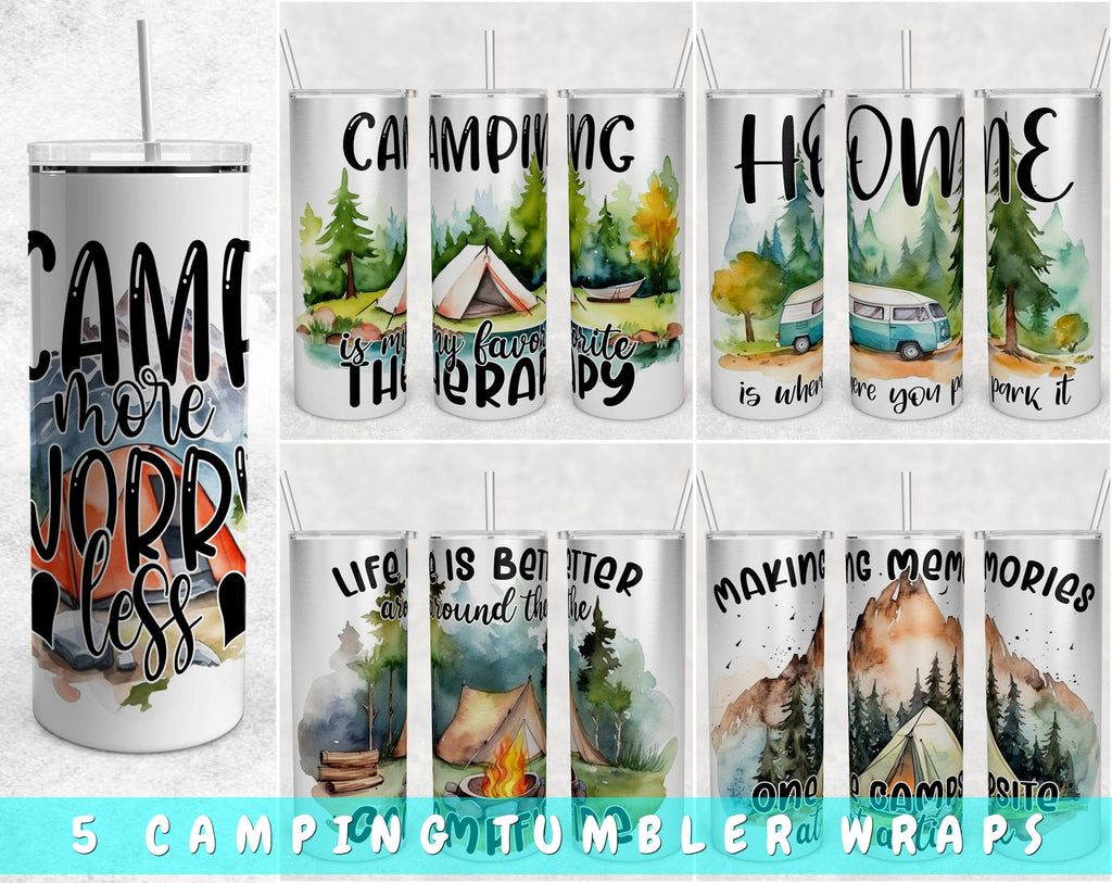 Camping Quotes Tumbler Wraps Bundle, 20 Oz Skinny Tumbler Camper ...