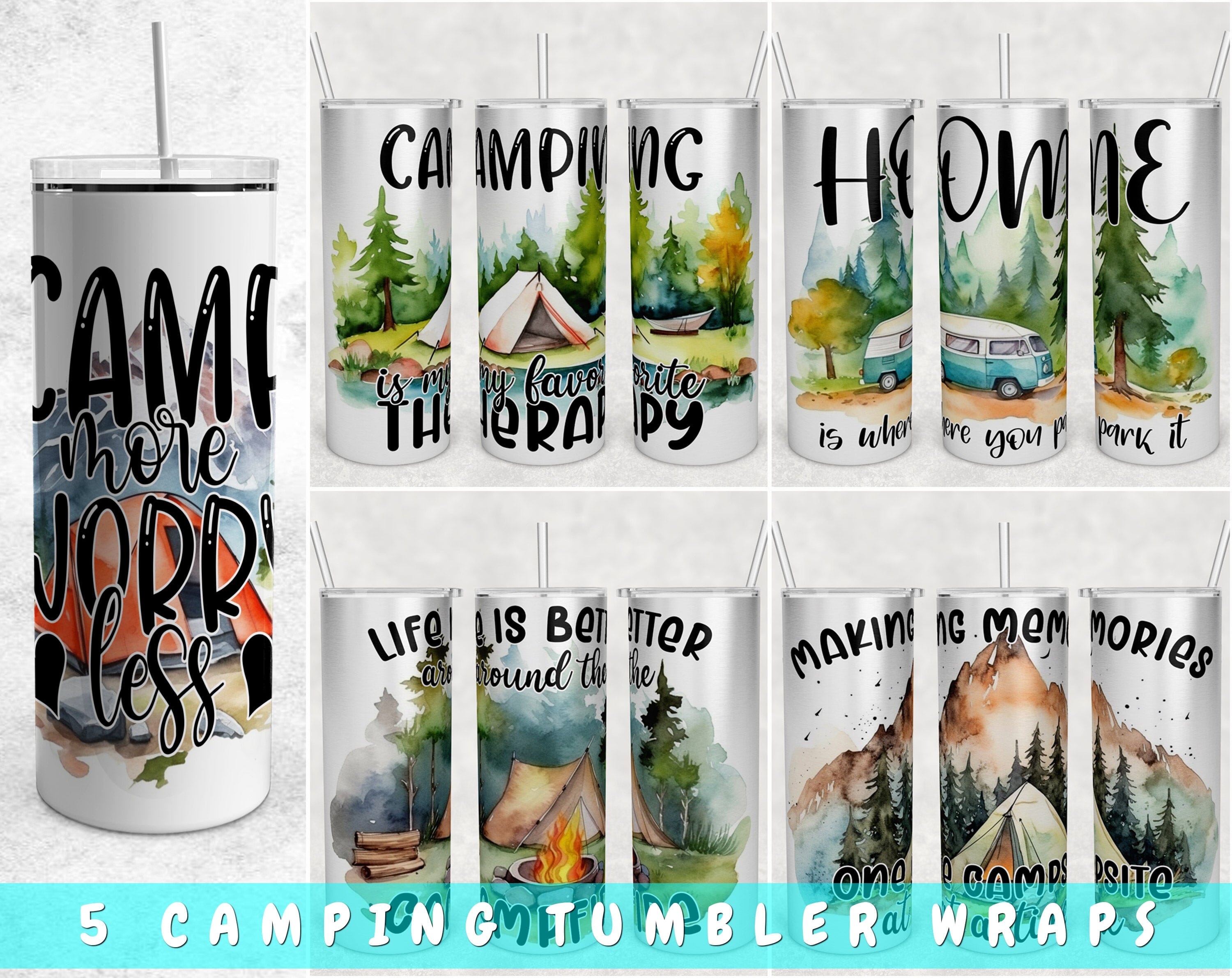 Happy Camper 20oz Tumbler Template, Camper Tumbler Design, Camping