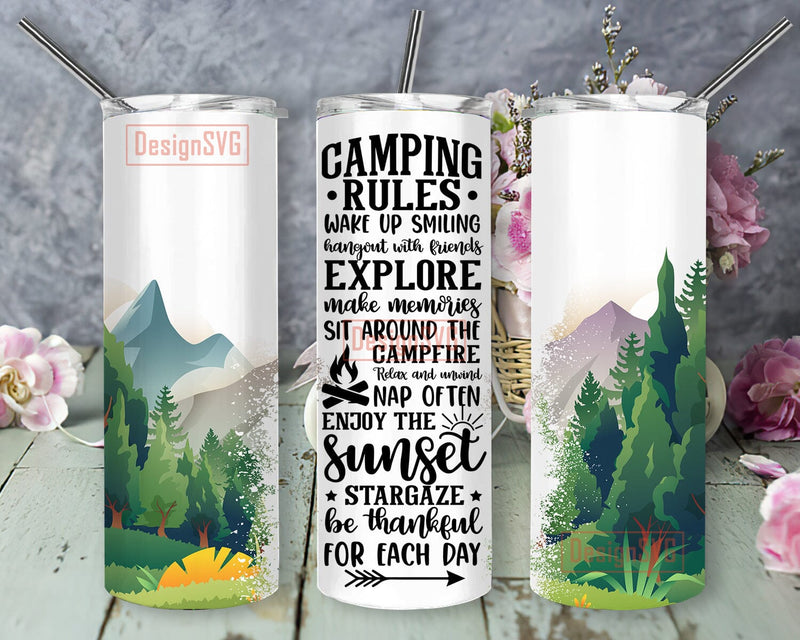 Camping Rules 20oz Skinny Tumbler, Outdoor Tumbler Design, Camping ...