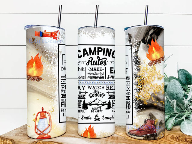 Camping Rules Camp Tumbler Seamless Sublimation Designs Downloads, Skinny Tumbler 20oz Design Sublimation iStyleDesign 