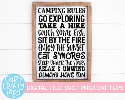 Camping Rules | Farmhouse Wood Sign SVG Cut File SVG Crazy Crafty Lady Co. 