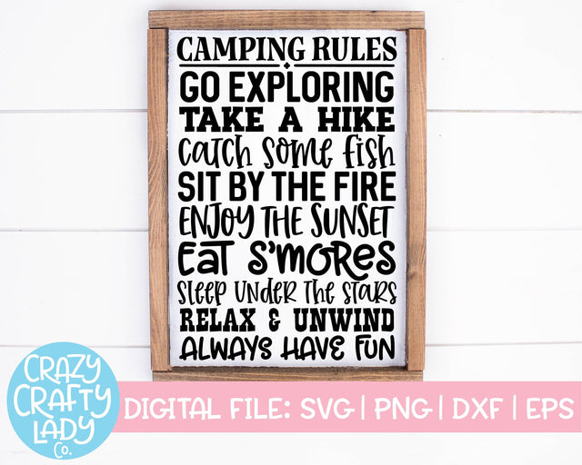 Camping Rules | Farmhouse Wood Sign SVG Cut File SVG Crazy Crafty Lady Co. 