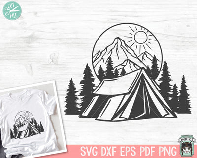 Camping Scene SVG, Tent SVG, Camping SVG, Mountains svg, Adventure svg, Outdoor Adventure svg, Explore svg, Forest Trees svg, Hiking svg SVG Wild Pilot 