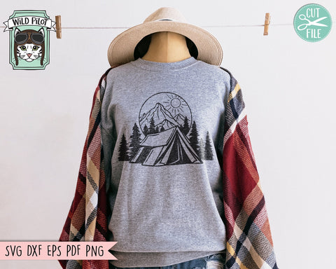 Camping Scene SVG, Tent SVG, Camping SVG, Mountains svg, Adventure svg, Outdoor Adventure svg, Explore svg, Forest Trees svg, Hiking svg SVG Wild Pilot 