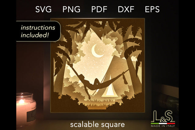 Camping Shadow Box Svg | 3D Light Box Template 3D Paper Lights & Silhouettes 