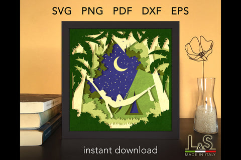 Camping Shadow Box Svg | 3D Light Box Template 3D Paper Lights & Silhouettes 