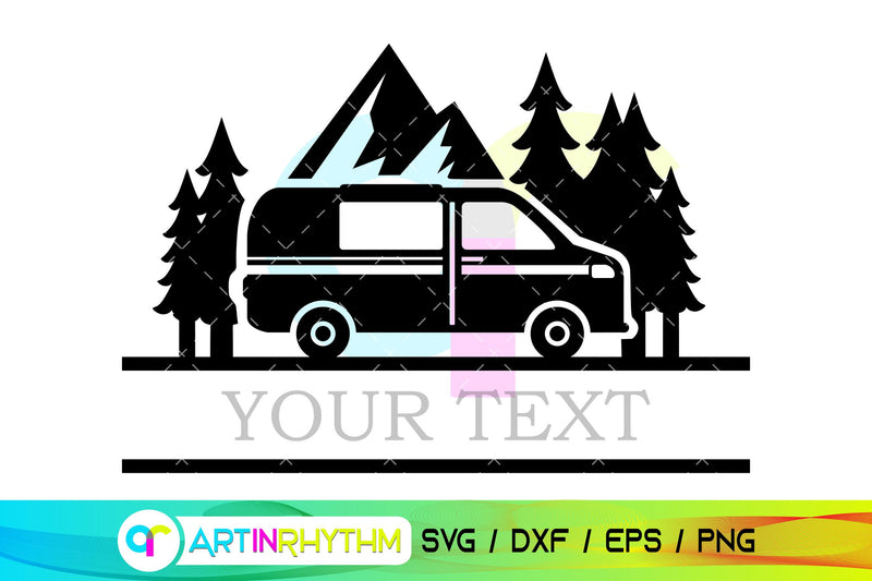 Camping split monogram, Van life split frame SVG Artinrhythm shop 