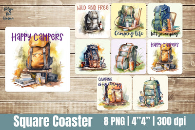 Camping Square Coaster| Sublimation Coaster Sublimation Helga Art 