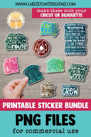 Camping Stickers Bundle | 10 Printable Sticker Designs SVG Cheese Toast Digitals 