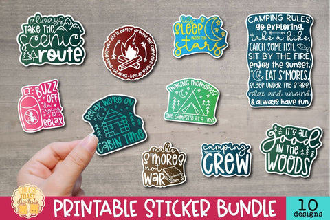 Camping Stickers Bundle | 10 Printable Sticker Designs SVG Cheese Toast Digitals 