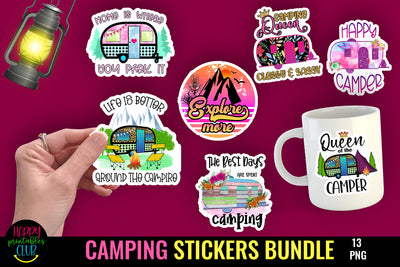 Camping Stickers Bundle I Printable Camping Theme Stickers SVG Happy Printables Club 
