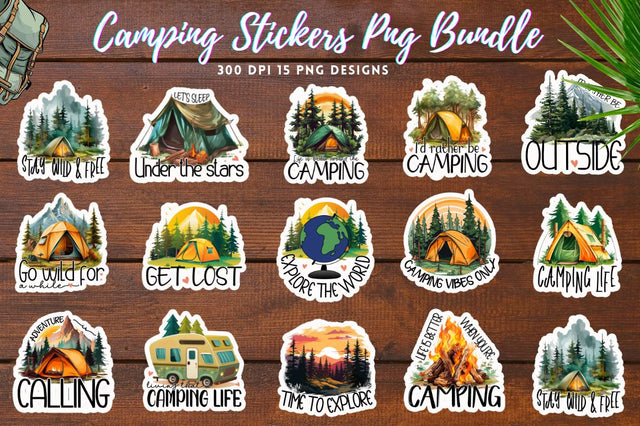 Camping Stickers Bundle Sublimation Regulrcrative 