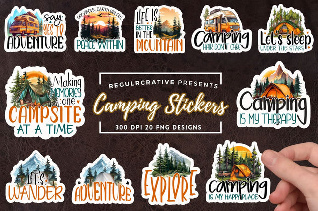 Camping Stickers Bundle Sublimation Regulrcrative 