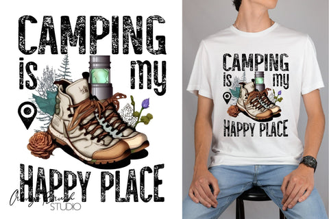 Camping Sublimation Design, Happy Camper PNG, Camping Quote Sublimation OrangeBrushStudio 
