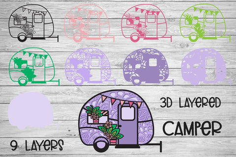 Camping SVG, 3D Layered SVG Camper, Happy Camper SVG. 3D Paper Elinorka 