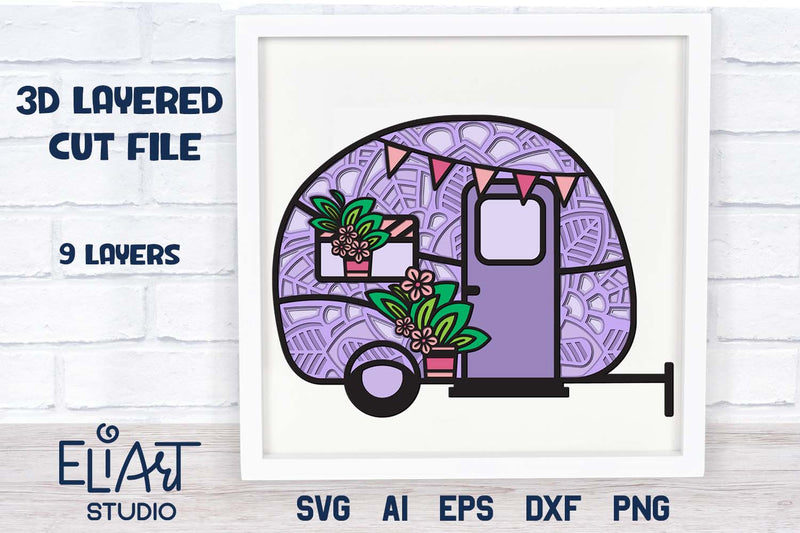 Camping SVG, 3D Layered SVG Camper, Happy Camper SVG. 3D Paper Elinorka 