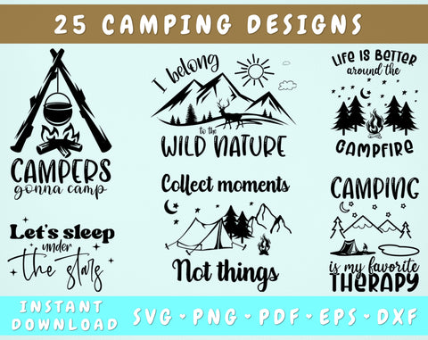 Camping SVG Bundle, 25 Designs, Camp Life SVG, Camping Quotes SVG, Camping Sayings SVG Cut Files For Cricut, Silhouette SVG HappyDesignStudio 
