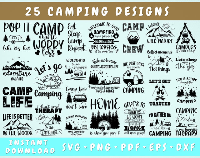 Camping SVG Bundle, 25 Designs, Camp Life SVG, Camping Quotes SVG, Camping Sayings SVG Cut Files For Cricut, Silhouette SVG HappyDesignStudio 