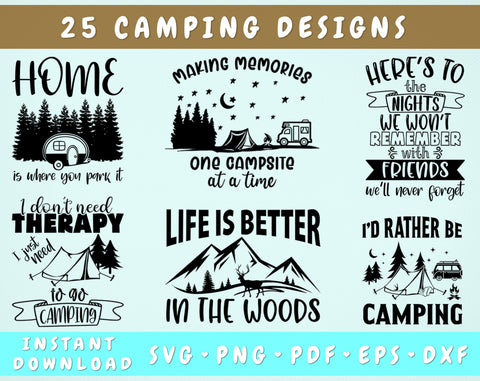 Camping SVG Bundle, 25 Designs, Camp Life SVG, Camping Quotes SVG, Camping Sayings SVG Cut Files For Cricut, Silhouette SVG HappyDesignStudio 