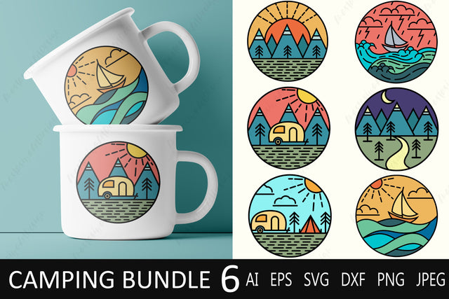 Camping svg bundle, Camp life outline monogram, Retro travel round badge svg SVG AnastasiyaArtDesign 