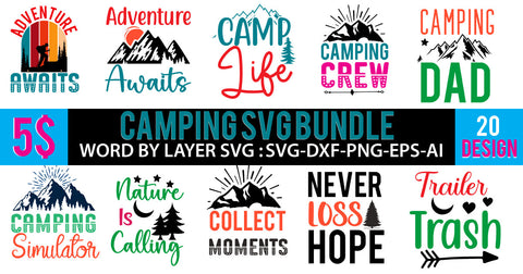 Camping SVG Bundle, Camper SVG Bundle, Hiking SVG Bundle, Camping 20 SVG Design SVG BlackCatsMedia 