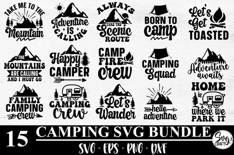 Camping SVG Bundle, Happy Camper Svg, Camping Quotes Svg, Camp Life Svg, Camping Sign Svg, Adventure Svg, Campfire Svg, Camping cut files, SVG Svgcraft 