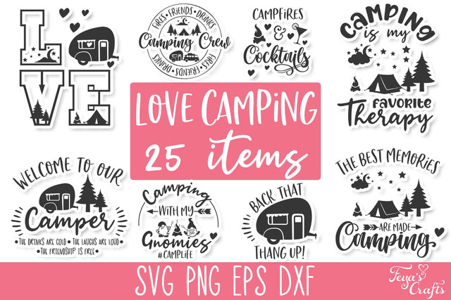Camping SVG Bundle with 25 Cut Files SVG Feya's Fonts and Crafts 