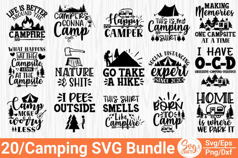 Happy Camper SVG Camping SVG Camper SVG Cricut Silhoutte Cut Files Digital  Download