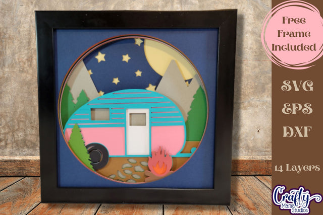 Camping Svg Shadow Box, 3D Layered Vintage Camper Cut File SVG Crafty Mama Studios 