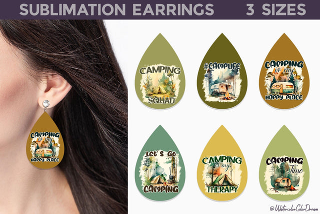 Camping Teardrop Earrings | Camping Earrings Sublimation Sublimation WatercolorColorDream 