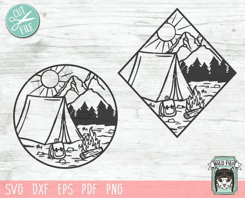 Camping Tent SVG file, Tent cut file, Camping svg, Camping Mountain Scene svg, Camping Patch svg, Camping cut file, Diamond svg, Circle svg, Round svg SVG Wild Pilot 