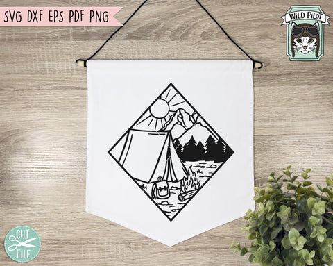 Camping Tent SVG file, Tent cut file, Camping svg, Camping Mountain Scene svg, Camping Patch svg, Camping cut file, Diamond svg, Circle svg, Round svg SVG Wild Pilot 