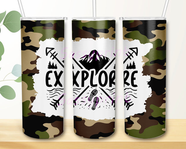 Camping Tumbler Wrap, 20 oz Skinny Tumbler PNG for Sublimation, Explore PNG Sublimation sassyprint 