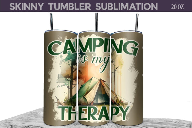 Camping Tumbler Wrap | Camping Is My Therapy Sublimation WatercolorColorDream 