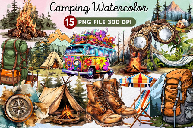 Camping Watercolor Collection clipart Sublimation Regulrcrative 