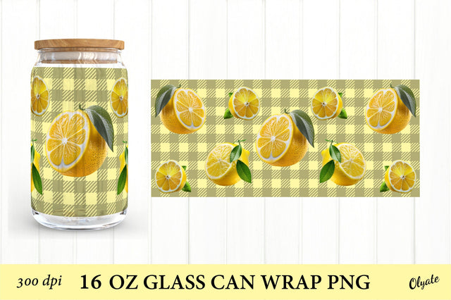 Can Glass Lemon 16 OZ PNG. Glass Can Wrap Sublimation. Sublimation Olga Terlyanskaya 
