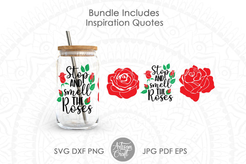 Can Glass SVG with Roses SVG Artisan Craft SVG 