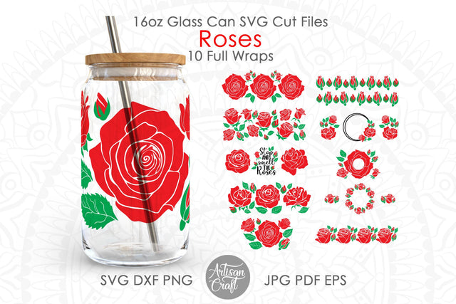 Can Glass SVG with Roses SVG Artisan Craft SVG 