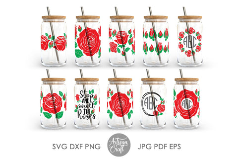 Can Glass SVG with Roses SVG Artisan Craft SVG 