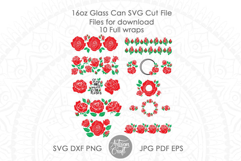 Can Glass SVG with Roses SVG Artisan Craft SVG 